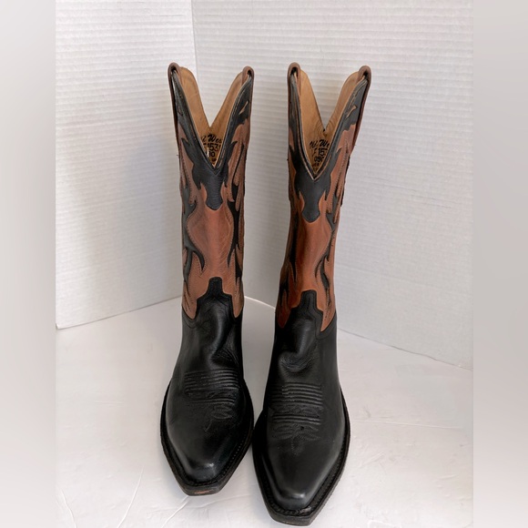 NWOT OLD WEST COWGIRL LEATHER CUSHIONED SOLE BLACK CAMEL TAN INLAY BOOTS SZ 9 - Picture 5 of 15